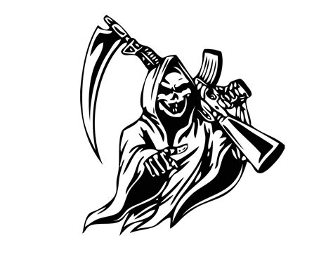 Grim Reaper Ak 47 Rifle Skull Death Sickle Killer Grim Biker Etsy