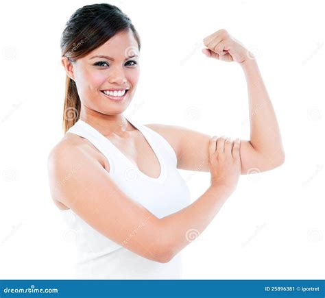 Cute Young Woman Flexing Her Bicep Stock Image Image Of Studio