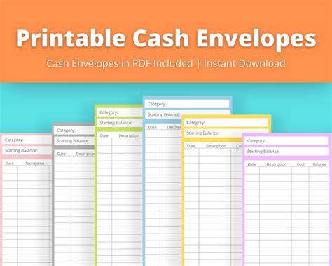 Printable Cash Envelope Inserts Cash Envelope Template Etsy
