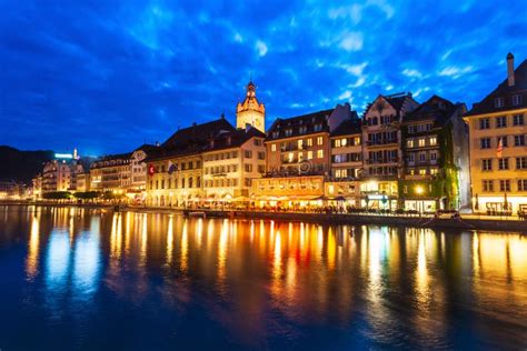 Kapellbrucke Bridge Wasserturm Tower Lucerne Stock Image Image Of Famous Lake