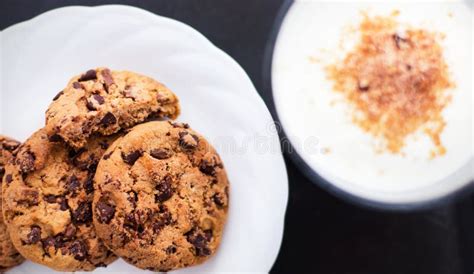 Chocolate Chip Cookie With Warm Milk Stock Photo Image Of Warm