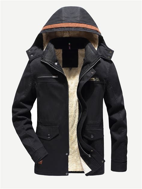 Men Fleece Lined Hooded Coat Hooded Coat Jackets Zipper Coats