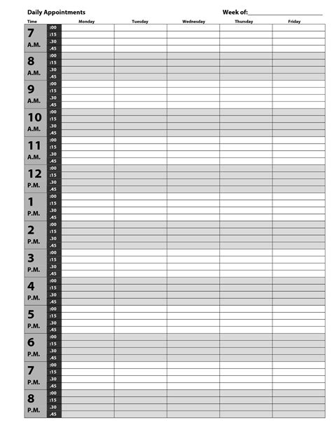 Weekly appointment calendar printable 5 printable appointment. Free Printable 15 Minute Planner - Calendar Inspiration Design