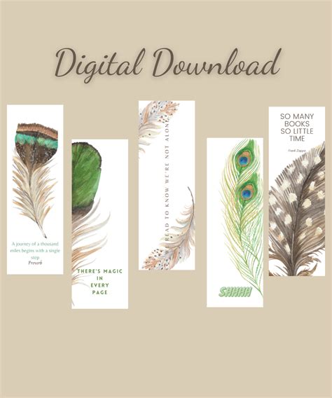 Feather Bookmarks Printable Bookmarks Instant Digital Download Set Of Payhip