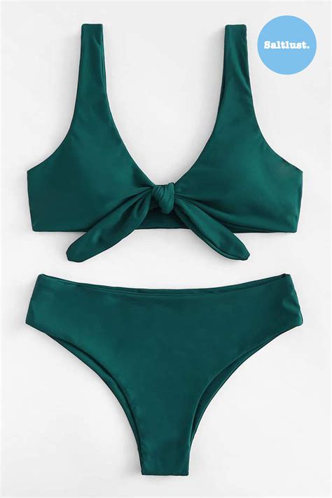 Green Front Knot Trendy Swimsuits Bikinis Bathing Suits