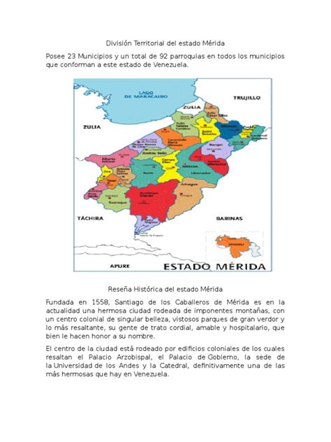 División Territorial Del Estado Mérida Venezuela Andes