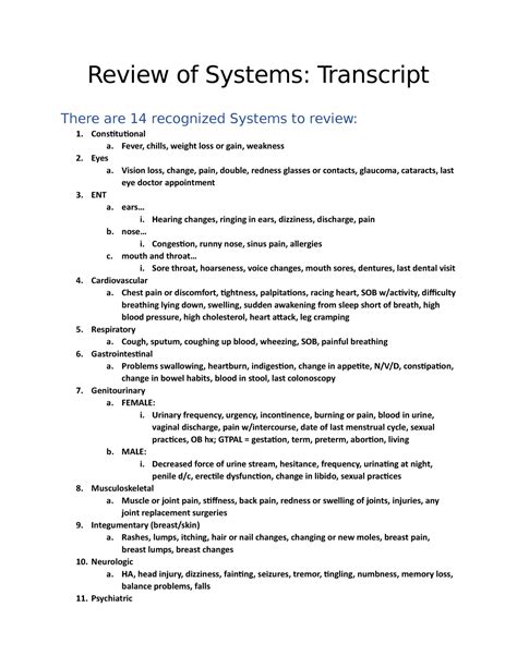 Review Of Systems Transcript Review Of Systems Transcript There Are