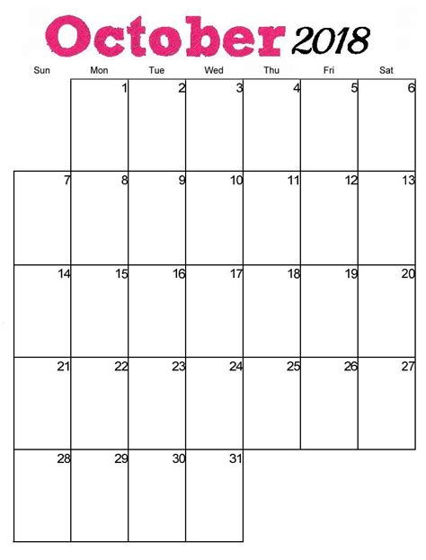 October Calendar 2018 Calendar Printables Planner Calendar