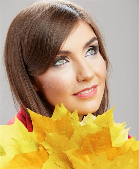 Portrait Of Young Smiling Woman Autumn Leaves Stock Image Image Of