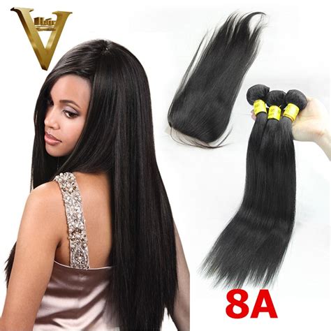 8a Brazilian Virgin Hair 3 Bundles With Closure 4pcs Lot Unprocessed