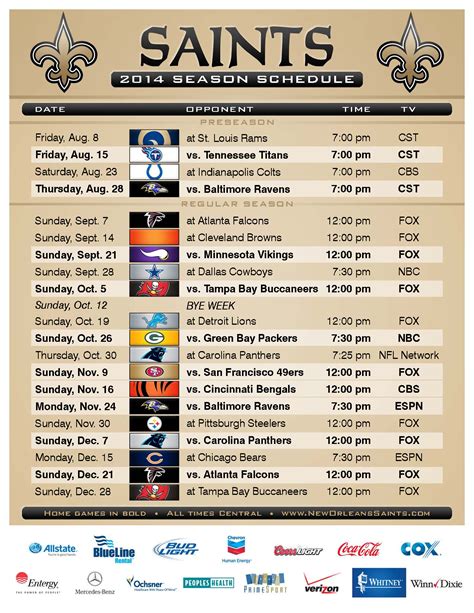 New Orleans Saints 2014 Schedule Revealed