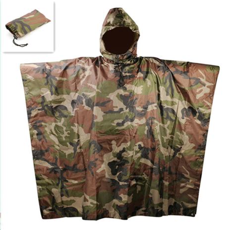 Outdoor Woodland Camo Ripstop Wet Weather Rain Poncho Survival Camping