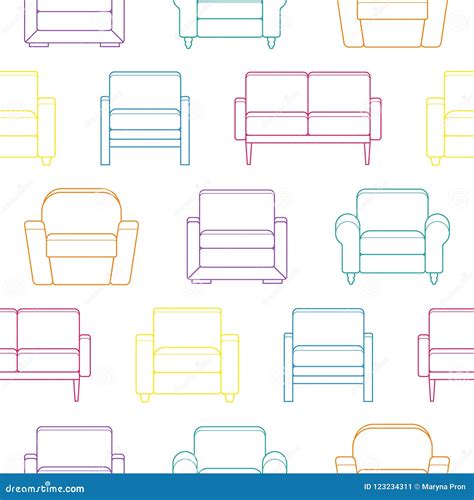 Seamless Pattern With Armchair Sofa Couch Vector Illustration Stock