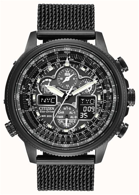 Citizen Navihawk A T Black IP Plated Eco Drive Radio Controlled JY8037