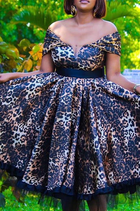 Womens Dress Sexy Leopard Print Off Shoulder Ruffle Midi Dress Website Yoclubwear