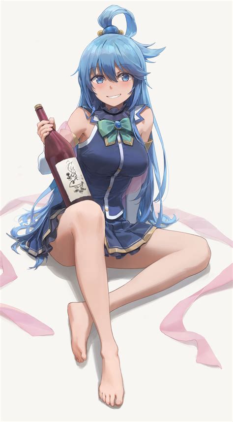 Yohan1754 Blue Hair Blue Eyes Smiling Barefoot Anime Anime Girls