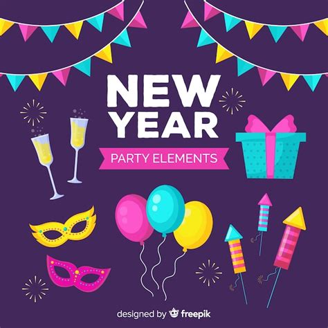 Free Vector Colorful New Year Party Elements