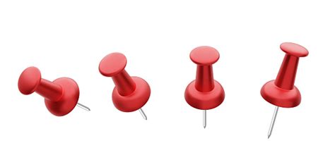 Collection Of Various Red Push Pins Isolated On White Background Set Of