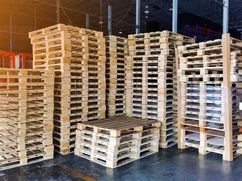 Wooden Pallets Stack At The Freight Cargo Warehouse Storage For