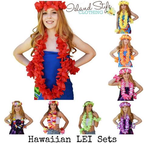Pretty 4 Piece Lei Sets Hawaiian Necklaces Floral Accessory Many