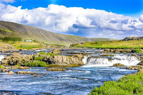 Beautiful Icelandic Waterfall Vista Stock Image Image Of Fishing