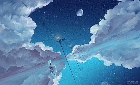 Anime Night Sky Background With Moon Download This Free Vector About