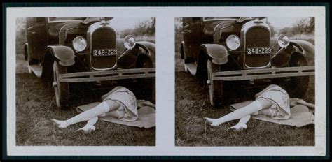 Stereo Cards Biederer Near Nude Woman Alvis Automobile 1930s Photo Lot