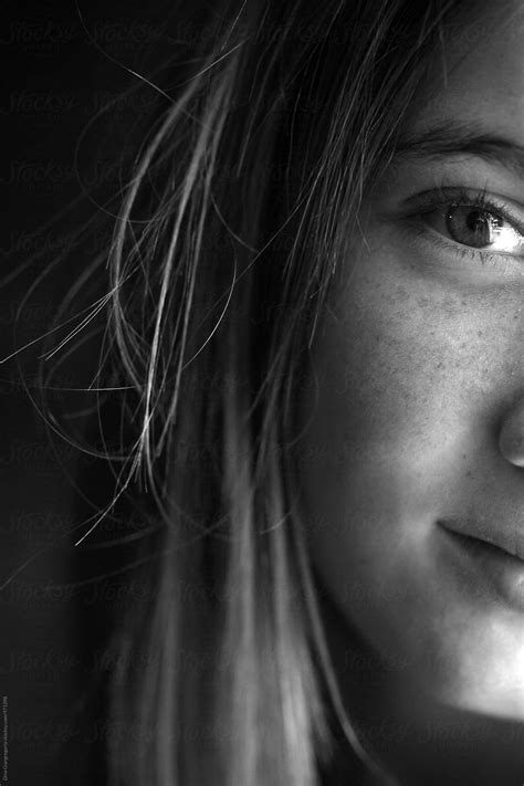 Gorgeous Portrait Of Half Teenagers Face With Freckles And Bright Eyes By Stocksy Contributor