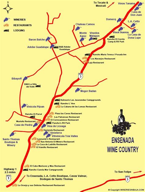 Ensenada Winery Maps Guadalupe Valley Baja Winery Map Wine Map