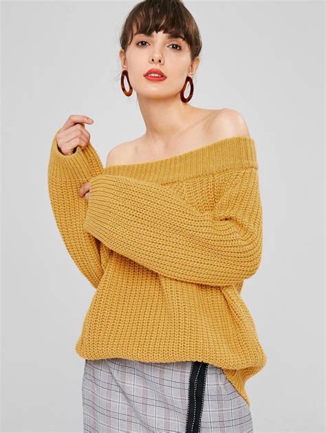 Off Shoulder Chunky Knit Sweater Bee Yellow Sponsored Knit