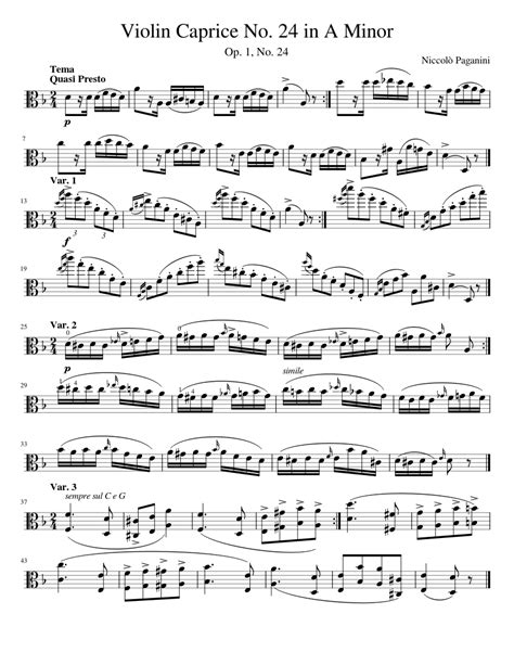 Paganini Caprice No 24 Viola 2 Sheet Music For Viola Solo
