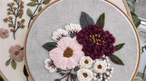 Pink And Burgundy Peonies Hand Embroidery For Beginners Youtube In