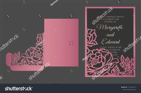 Pocket Fold Invitation Template Peonies Floral Stock Vector Royalty