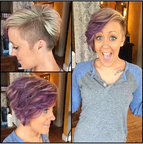 Short Side Shaved Funky Purple Color Hair Idea Asymmetrical Hairstyles