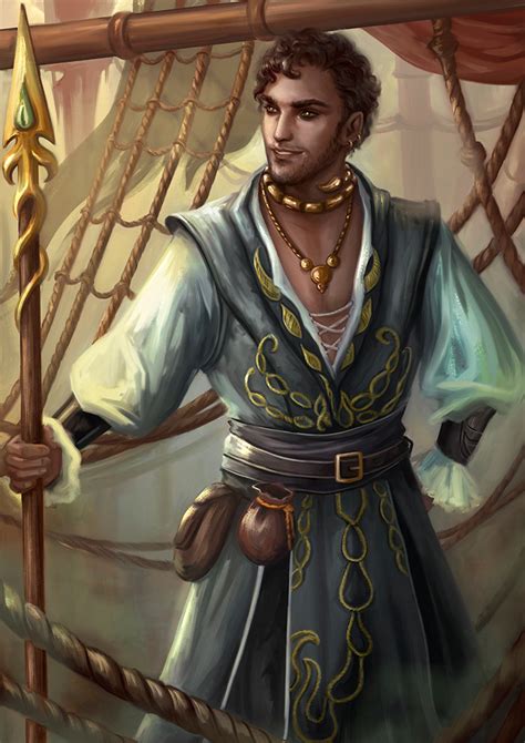 A Painting Of A Man Dressed As A Pirate Standing On A Ship With His