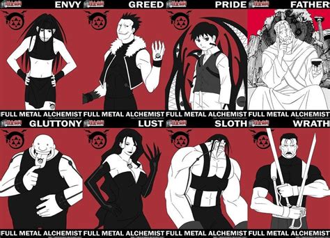 The 7 Homunculi And Their Character Names Fullmetal Alchemist