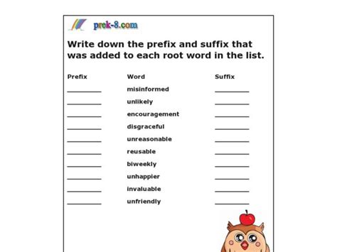 Root Words Prefixes And Suffixes Worksheet