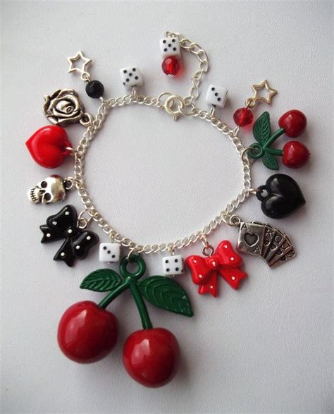 Ultimate Rockabilly Cherries Charm Bracelet By Rockerdolljewellery £8