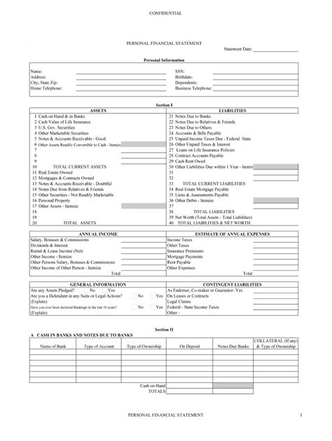 Personal Financial Statement Template Fill Online Printable