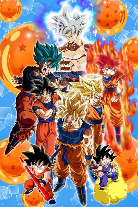Dragon Ball Zsuper Poster Goku From Kid To Ultra 12in X 18in Free
