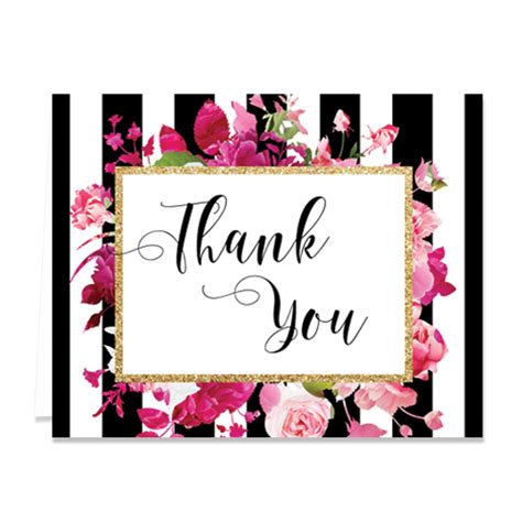 A thought to show appreciation to people who matter the most. Black Stripe + Pink Roses Thank You Card | Digibuddha