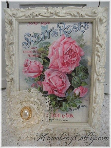 Vintage Scotts Roses Framed Art Shabby Chic Art Frame Art Collage