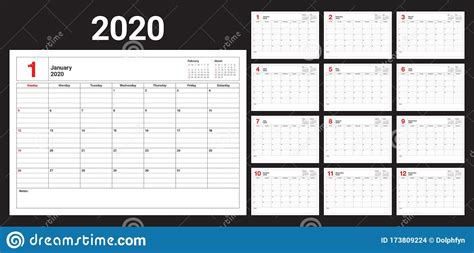 Year 2020 Desk Calendar Vector Illustration Stock Vector Illustration