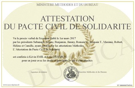Attestation Du Pacte Civil De Solidarite