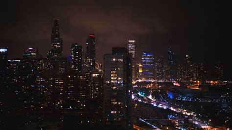 Arranha Céus Cidade Noturna Edifícios Luzes Papel De Parede Hd