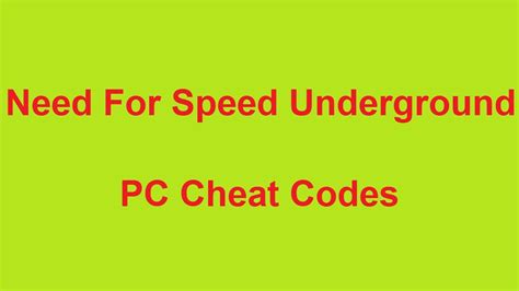 Need for speed underground 2. Need For Speed Underground Cheat Codes PC - YouTube