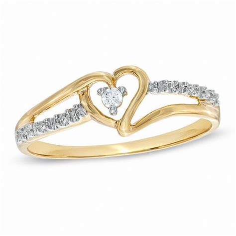 Diamond Accent Heart Split Shank Promise Ring In 10k Gold Promise