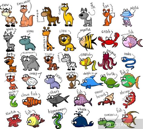 Vinilo Pixerstick Gran Conjunto De Animales De Dibujos Animados Vector Pixers Vivimos Para