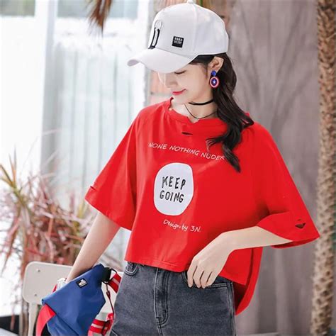 Red Cotton Short Sleeved T Shirt Female 2018 Summer New Loose Women S Clothing Round Neck Gap