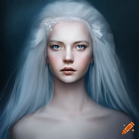 Artwork Of A Pale Skinned Woman With White Hair And Gray Eyes